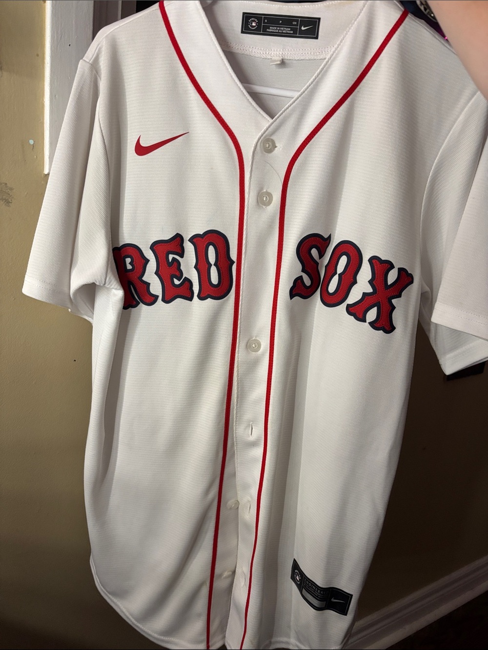 Nike White Red Trim Boston Baseball Jersey